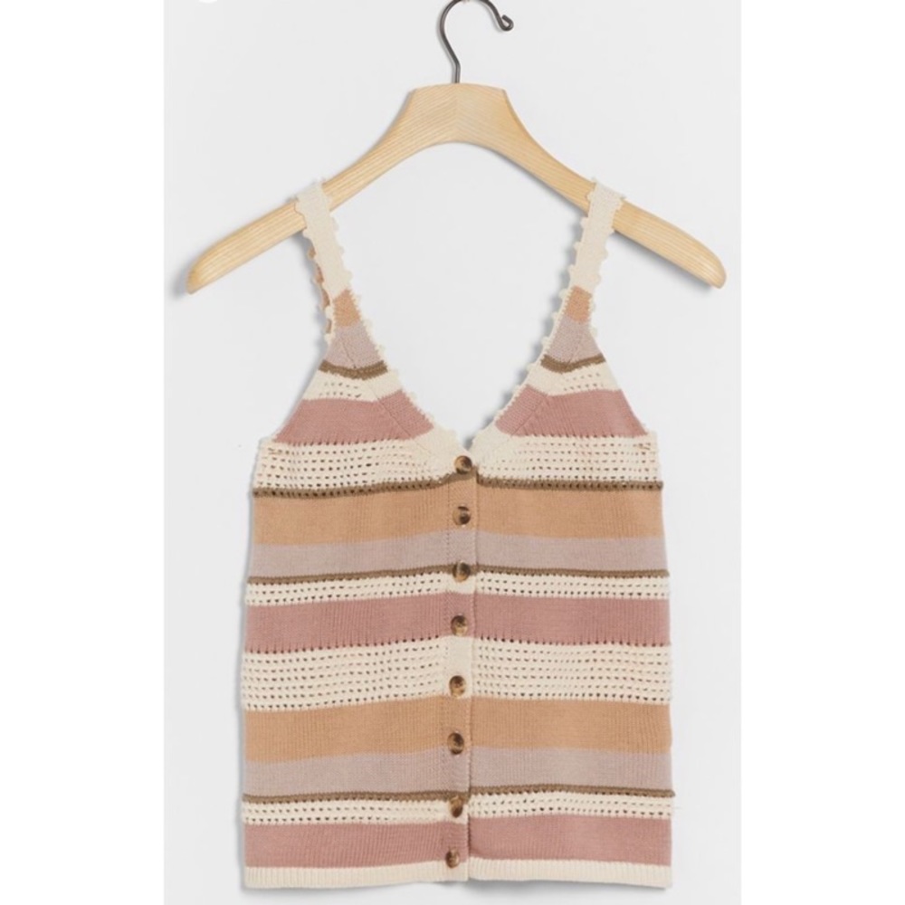 NWT Anthropologie Maribeth Knit Stripe Button Tank